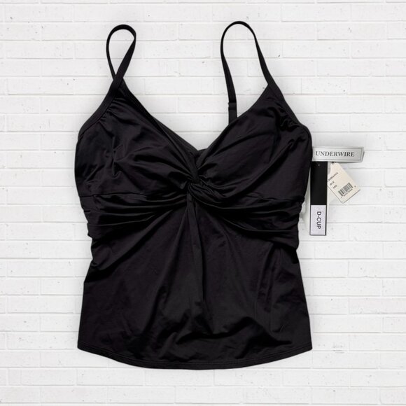 NWT LA BLANCA DeLux Black Underwire D-Cup Swim Tankini Top Island Godess 38D - Picture 1 of 6